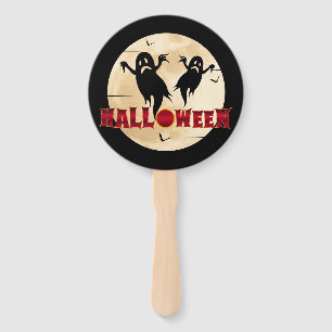 Halloween Moon Silhouette Ghosts Bats Hand Fan