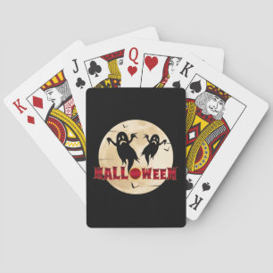 Halloween Moon Silhouette Ghosts Bats Playing Cards