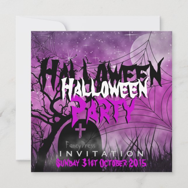 Halloween Moon+Spider Web Pink+Black  Invitation (Front)