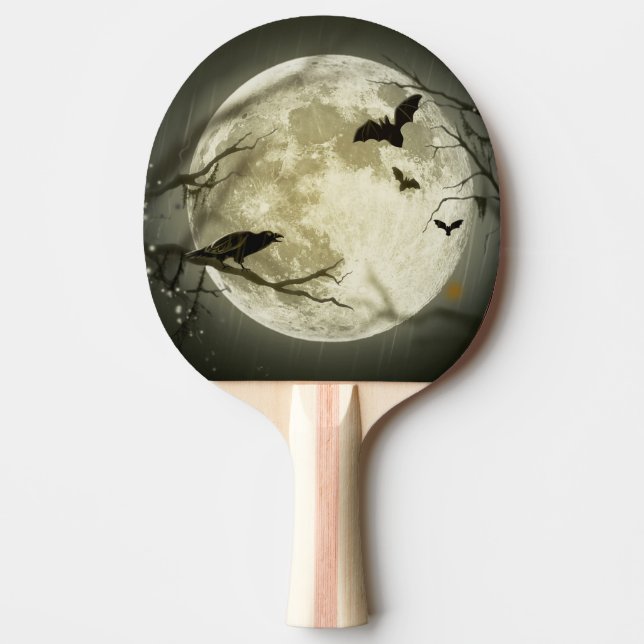 Halloween Moon Spooky Crows Ping Pong Paddle (Front)