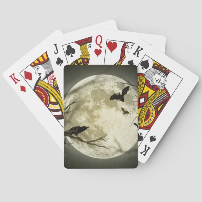 Halloween Moon Spooky Crows Playing Cards (Back)