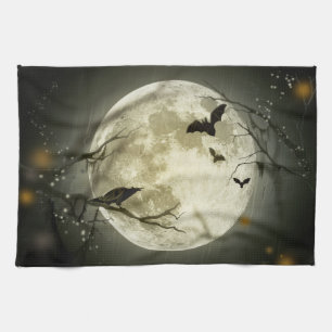 Halloween Moon Spooky Crows Tea Towel