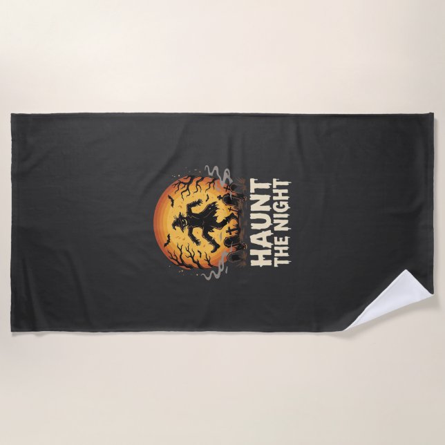 Halloween Moon Trickster Night Beach Towel (Front)