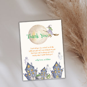 Halloween Moon Witch House Baby Shower Thank You Card