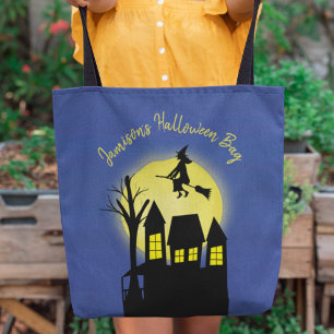 Halloween Moonlight Flying Witch Spooky Design Tote Bag