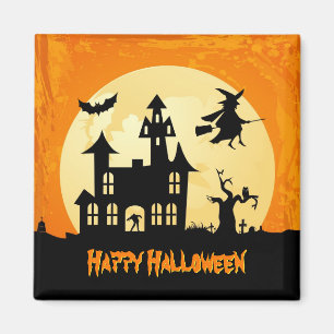 Halloween Moonlight Haunted House in Graveyard Magnet