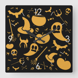 Halloween Moonlight Haunted House Square Wall Cloc Clock