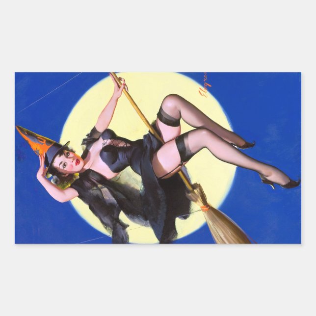 Halloween Moonlight Ride Pin Up Rectangular Sticker (Front)