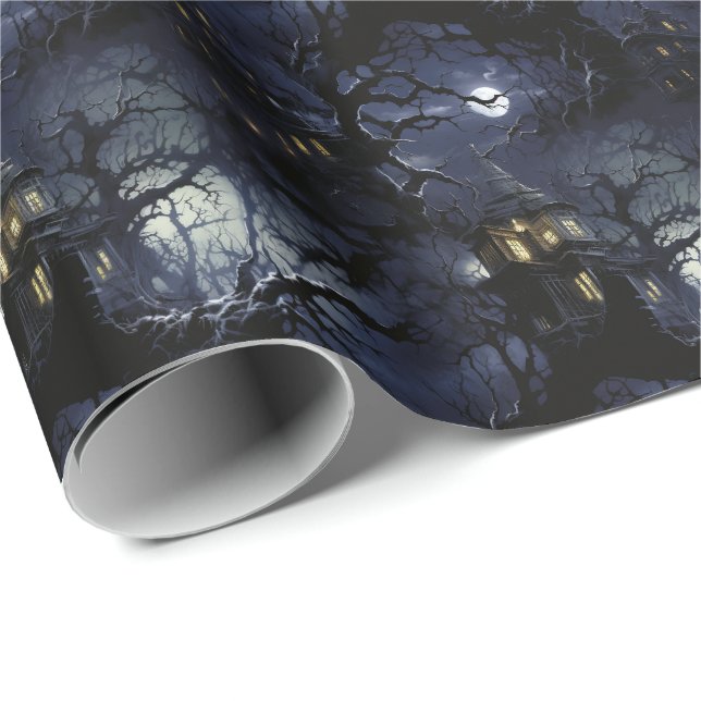  💀Halloween  🏚️ "Moonlit Manor of Shadows" 🏚️ Wrapping Paper (Roll Corner)