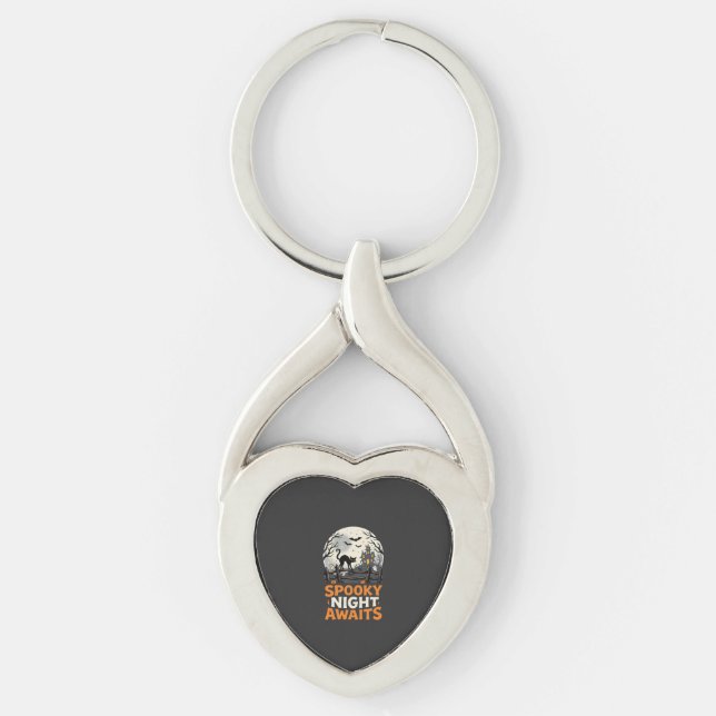 Halloween Moonlit Spooky Night Key Ring (Front)