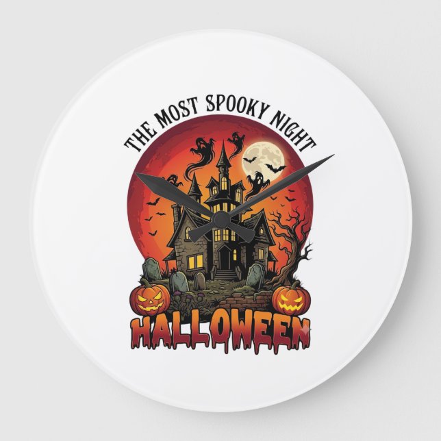 Halloween Most Spooky Night Haunted House Ghosts P Large Clock (Front)
