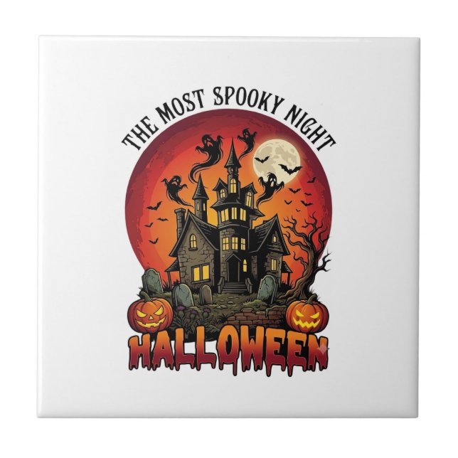 Halloween Most Spooky Night Haunted House Ghosts P Tile (Front)
