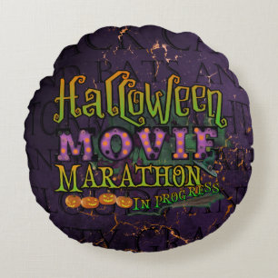 Halloween Movie Marathon In Progress Marquee Round Cushion