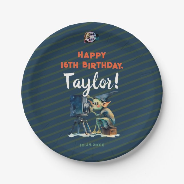 Halloween Movie Night Birthday Party Cute Gremlin Paper Plate (Front)