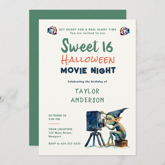 Halloween Movie Night  Gremlin Hallowen Sweet 16 Invitation (Front/Back)