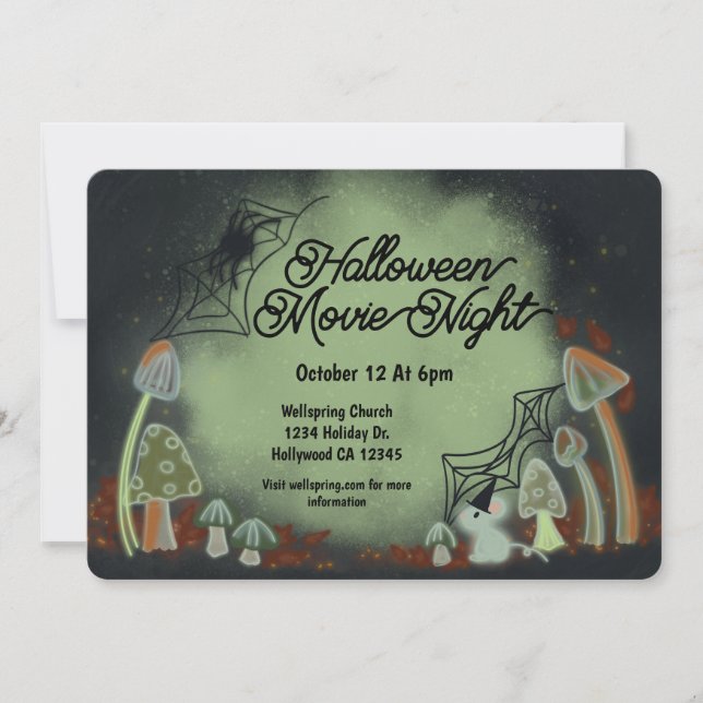 Halloween Movie Night Woodland Glow Invitation (Front)
