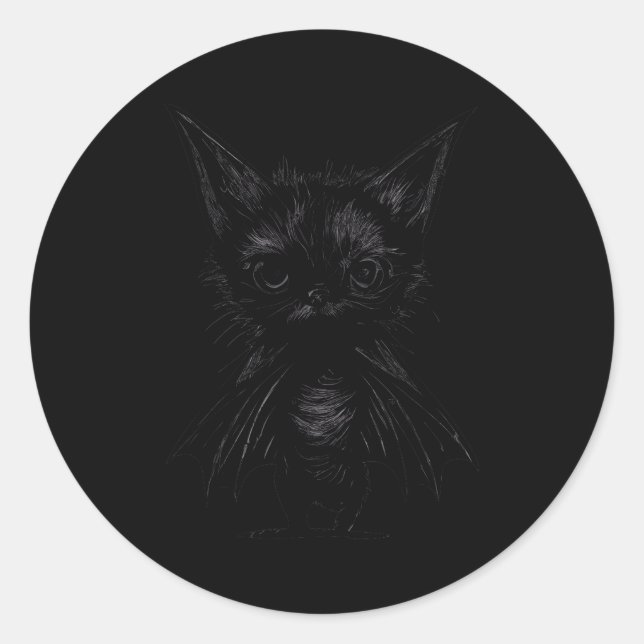 Halloween Mpy Black Kitten In Bat Costume  Classic Round Sticker (Front)