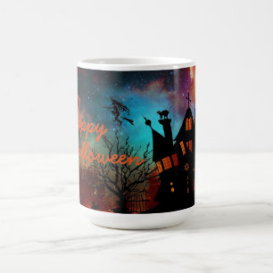 Halloween Mug/Haunted House with Flying Witch Coffee Mug