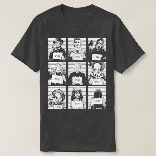Halloween Mug Shot Horror Character T-Shirt (Design Front)