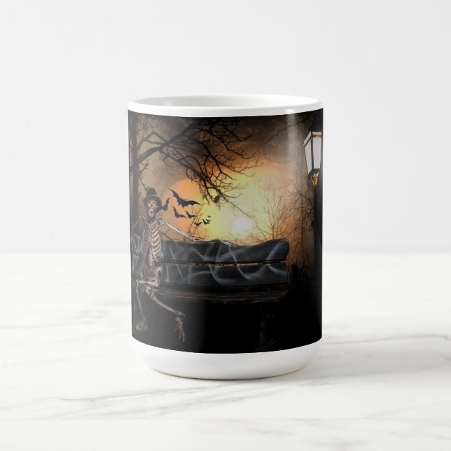 Halloween Mug/Skeleton on Bench Coffee Mug (Center)