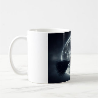 Halloween mug Witch riding broomstick by moonlight