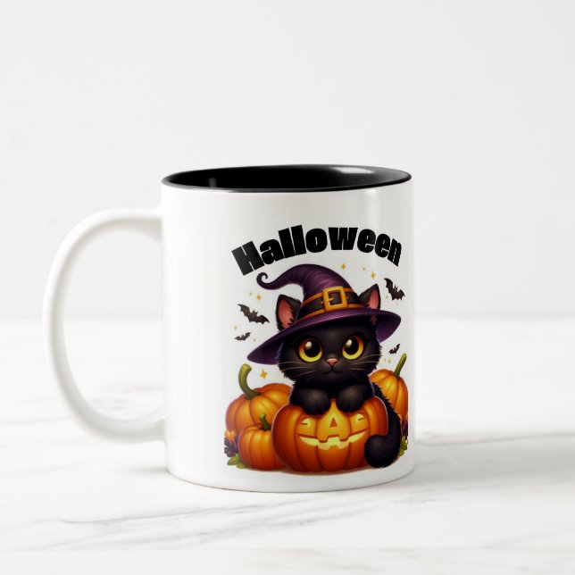 Halloween mugs with a cat theme (Left)