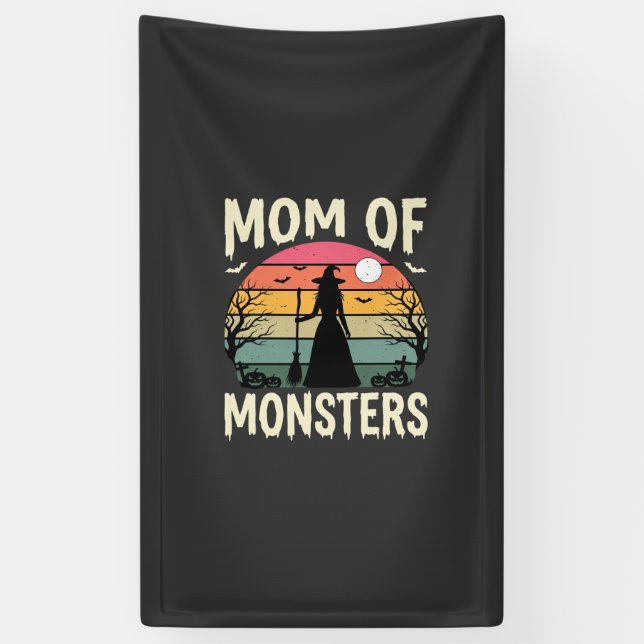 Halloween Mum Of Monsters Witch Sunset Banner (Vertical)