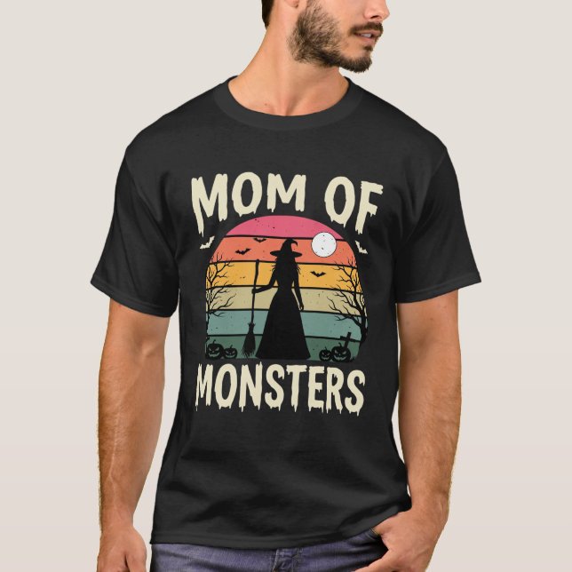 Halloween Mum Of Monsters Witch Sunset T-Shirt (Front)