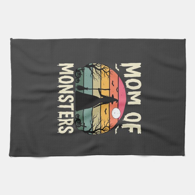 Halloween Mum Of Monsters Witch Sunset Tea Towel (Horizontal)
