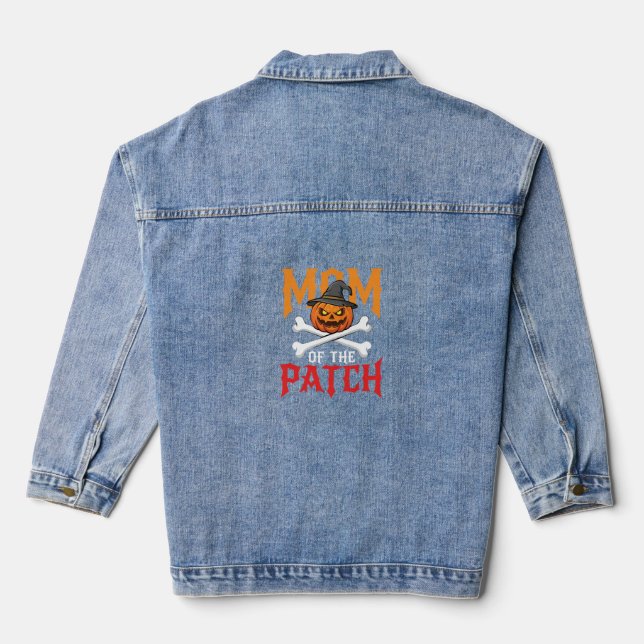 Halloween Mum of the Patch Pumpkin Witch Denim Jacket (Back)