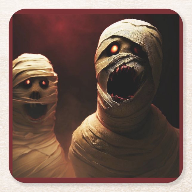 Halloween - Mummies 3 Square Paper Coaster (Front)