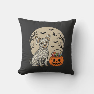 Halloween Mummy Dog and Pumpkin Candy Cushion