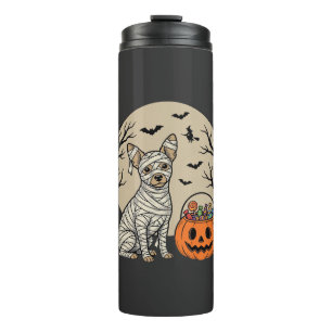 Halloween Mummy Dog and Pumpkin Candy Thermal Tumbler