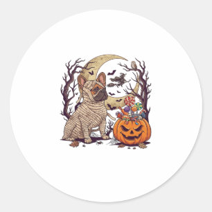 Halloween Mummy French Bulldog Pumpkin Candy Witch Classic Round Sticker