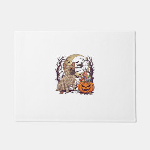Halloween Mummy French Bulldog Pumpkin Candy Witch Doormat