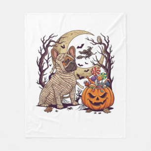 Halloween Mummy French Bulldog Pumpkin Candy Witch Fleece Blanket