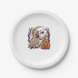 Halloween Mummy French Bulldog Pumpkin Candy Witch Paper Plate