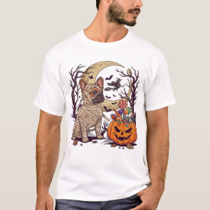 Halloween Mummy French Bulldog Pumpkin Candy Witch T-Shirt