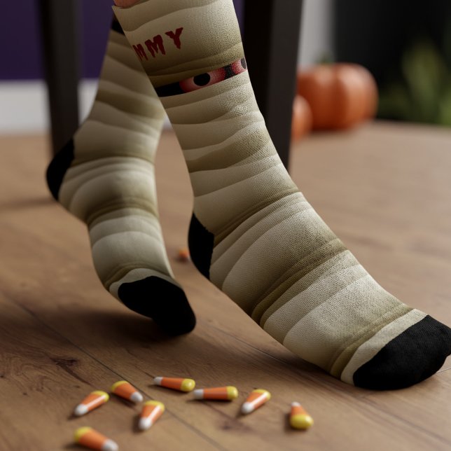 Halloween Mummy Monster Funny Spooky Socks (Mummy Monster Socks! Easiest Halloween costume for your feet. Add your name)