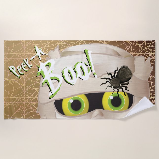 Halloween Mummy Monster Peek A Boo Beach Towel (Front)