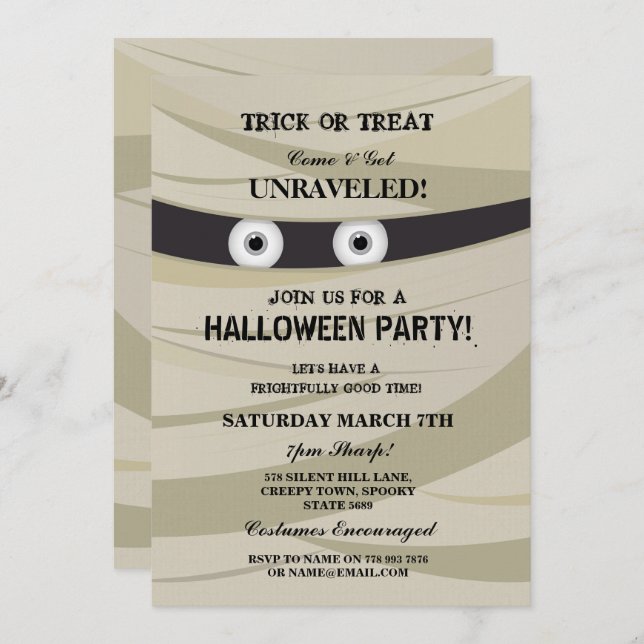 Halloween Mummy Party Monster Bash Invite (Front/Back)
