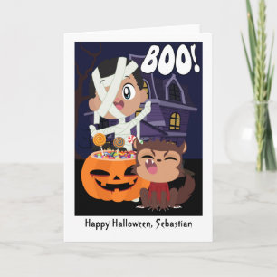 Halloween Mummy, Pumpkin and Werewolf Personalized Card