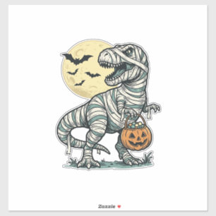 Halloween Mummy T-Rex Candy Bucket Vintage Vector_