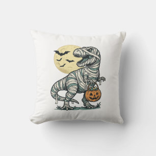 Halloween Mummy T-Rex Candy Bucket Vintage Vector_ Cushion