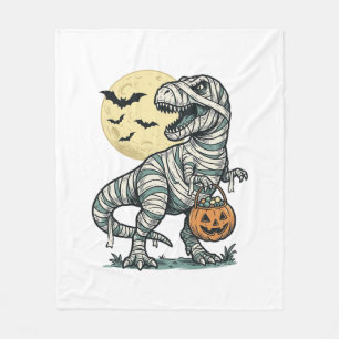 Halloween Mummy T-Rex Candy Bucket Vintage Vector_ Fleece Blanket