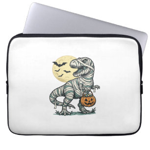 Halloween Mummy T-Rex Candy Bucket Vintage Vector_ Laptop Sleeve