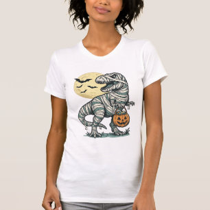 Halloween Mummy T-Rex Candy Bucket Vintage Vector_ T-Shirt