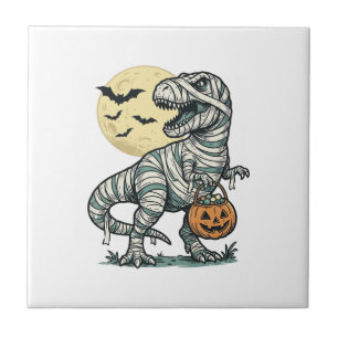 Halloween Mummy T-Rex Candy Bucket Vintage Vector_ Tile