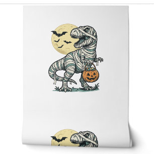 Halloween Mummy T-Rex Candy Bucket Vintage Vector_ Wallpaper