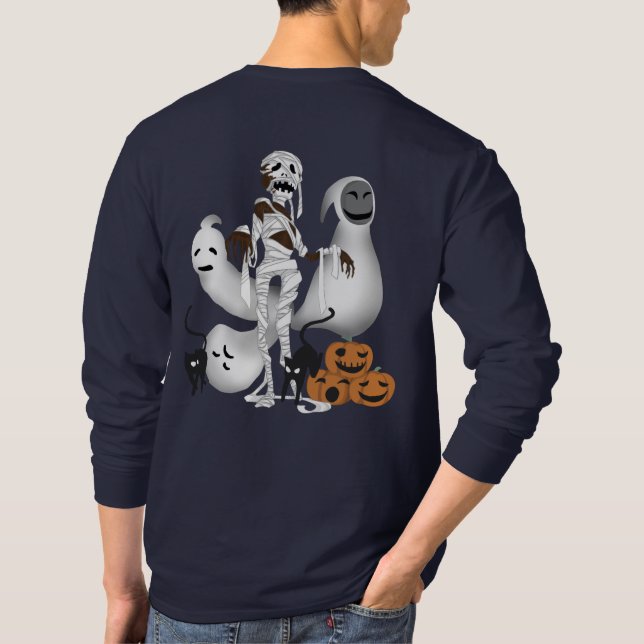 Halloween Mummy with Kitty Cats and Ghost Mens T-Shirt (Back)